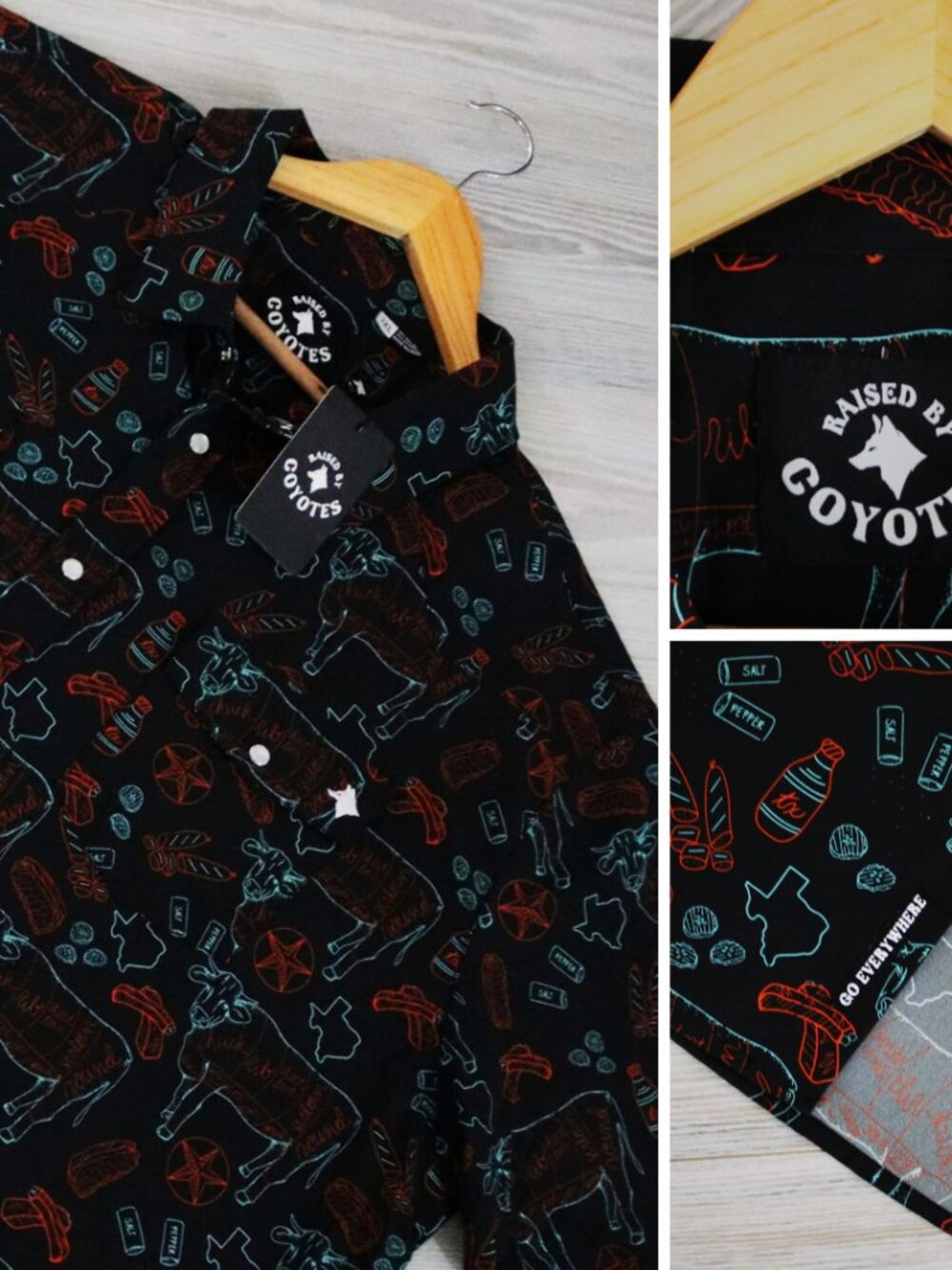 Raised by Coyotes Pearl Snap Shirt Men's Texas BBQ Nights Western Size 3XL